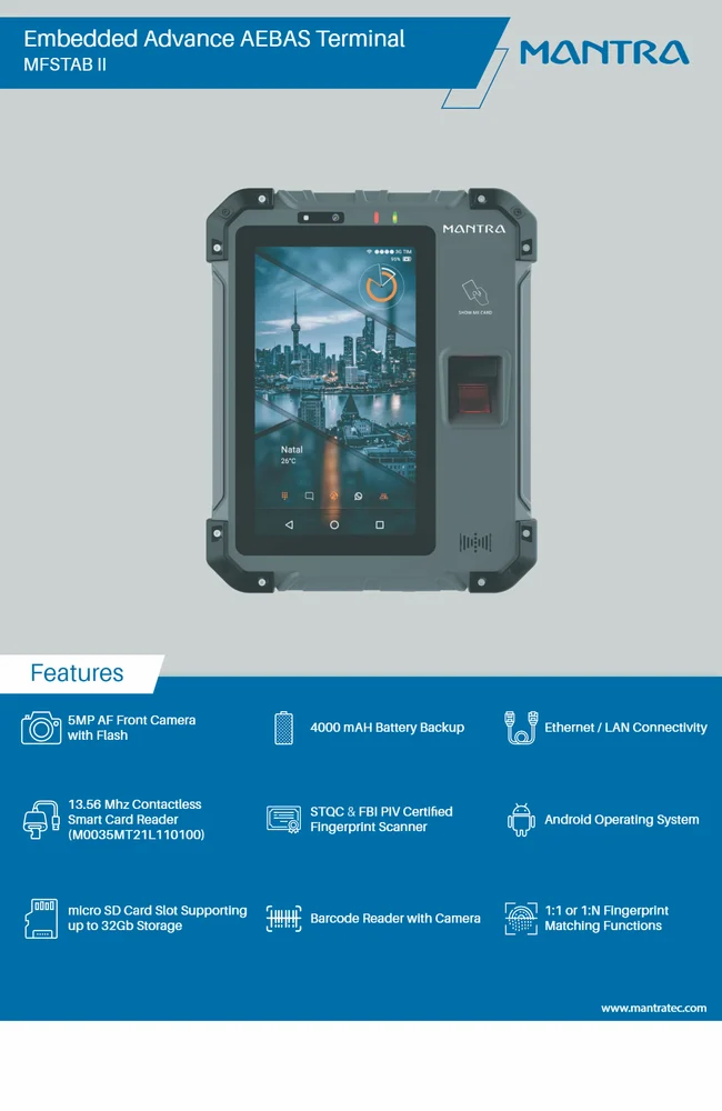 Mantra MBAS50 L1 Aadhaar Enabled Biometric Attendance System (AEBAS)